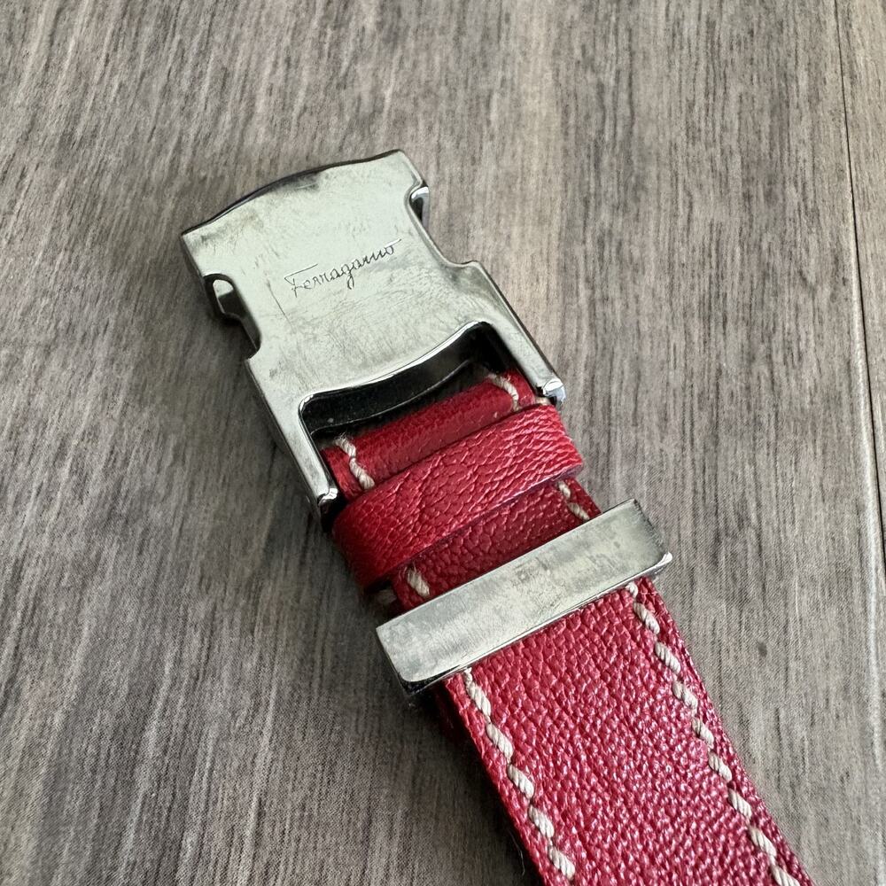 Salvatore Ferragamo Belt Women's Size 34" Red 1" Wide Leather Logo Red